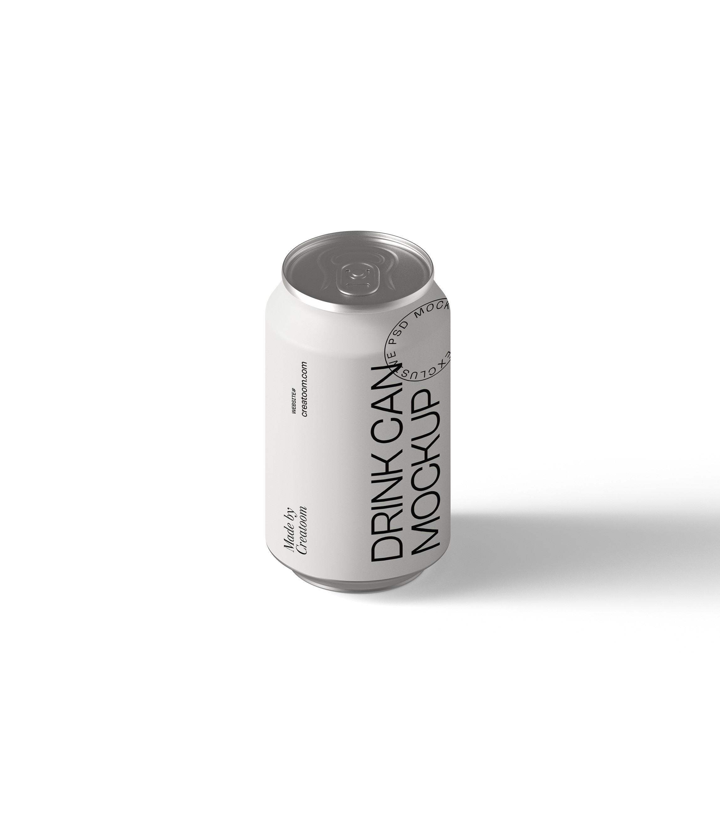 Top view of coffee can mockup with bold black typography on white background