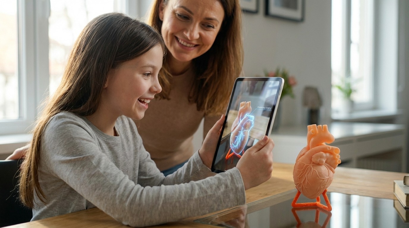 Parent and child engaged in a heart lesson