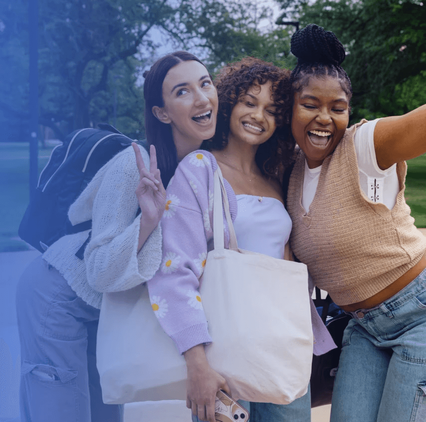 University students pose for a picture on campus