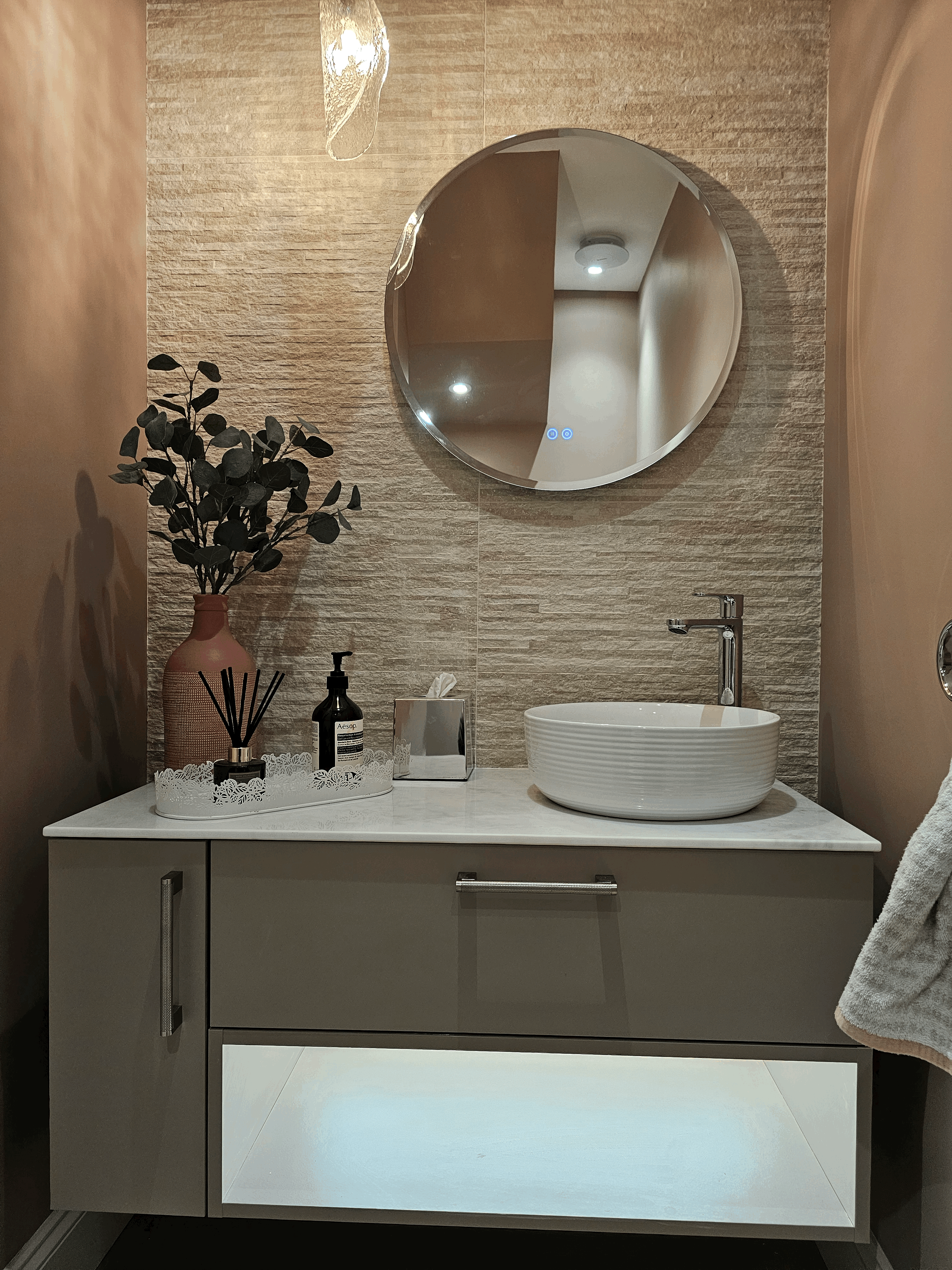 luxury bathroom door opened rear view