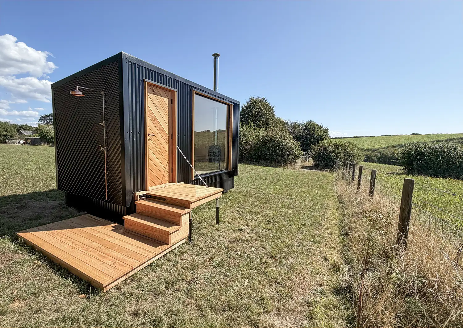 Outdoor sauna overlooking the countryside
