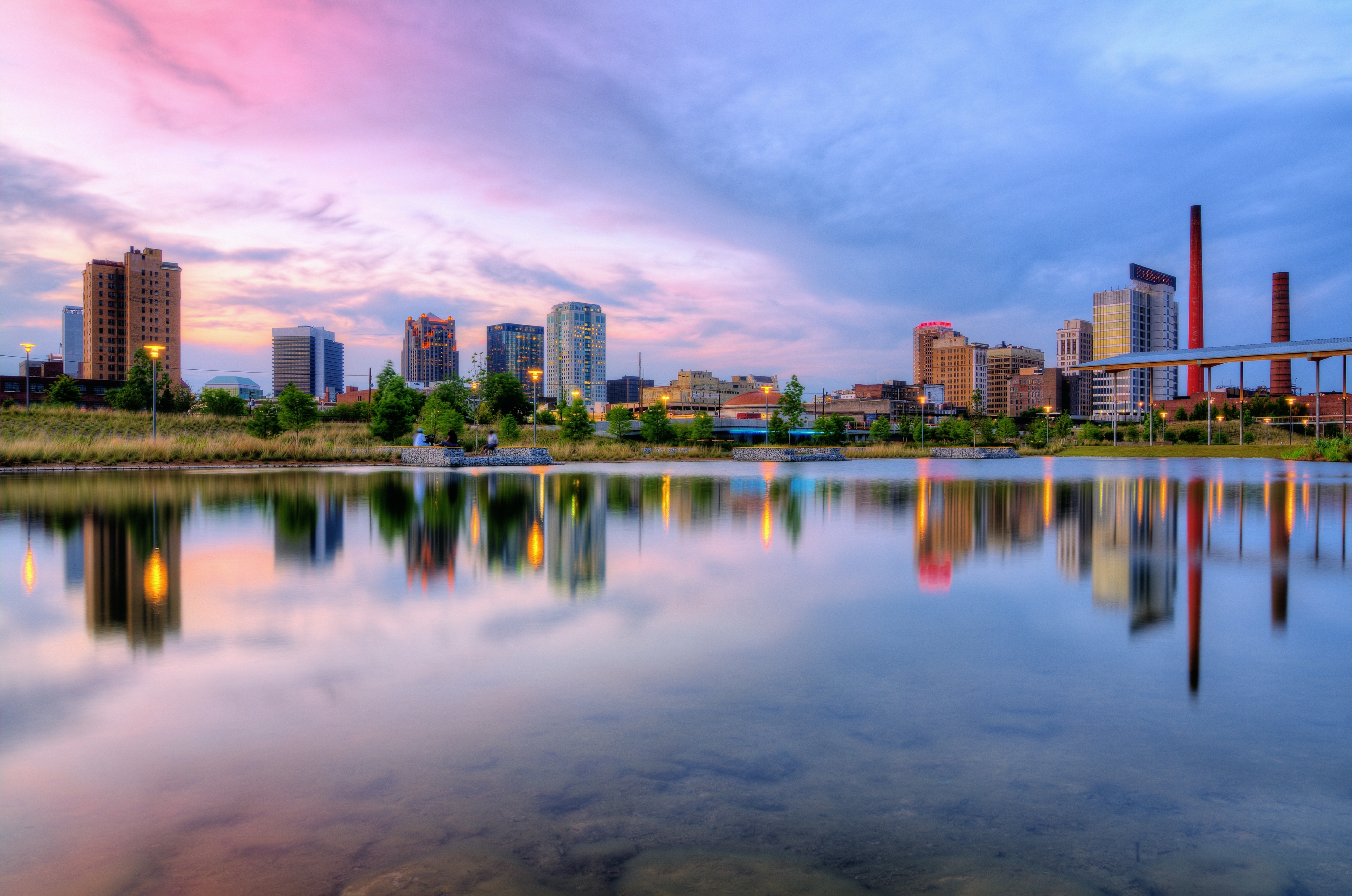 Birmingham, Alabama lavender skyline, USA