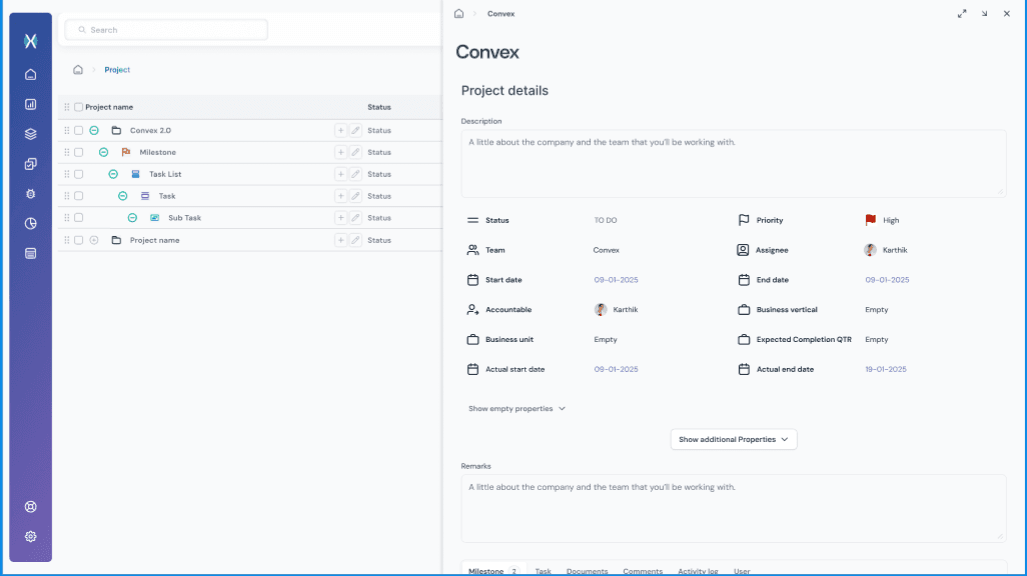 A structured project dashboard that enables teams to manage tasks, assign owners, define priorities, and monitor timelines with clarity and control.
