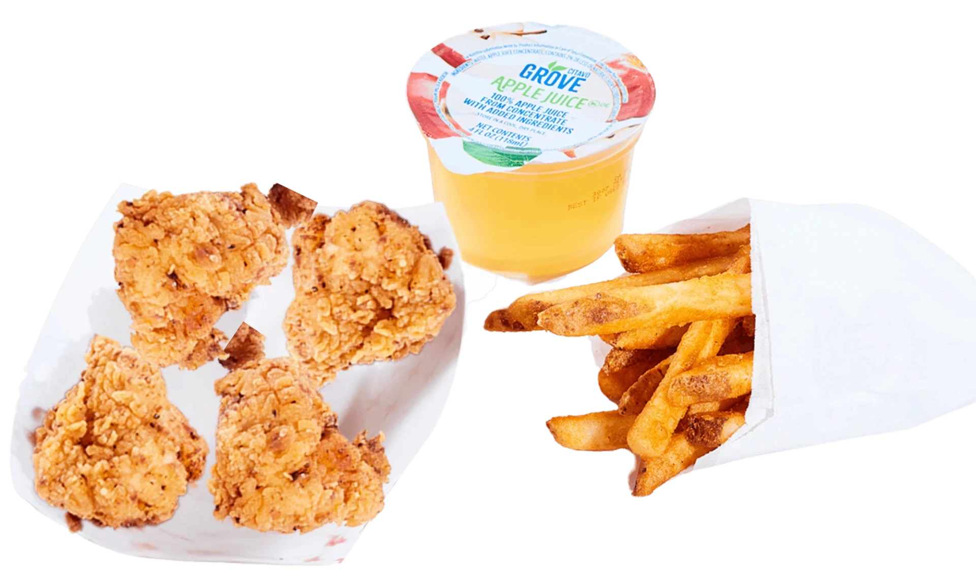 Kids meal with four crispy or grilled chicken breast pieces