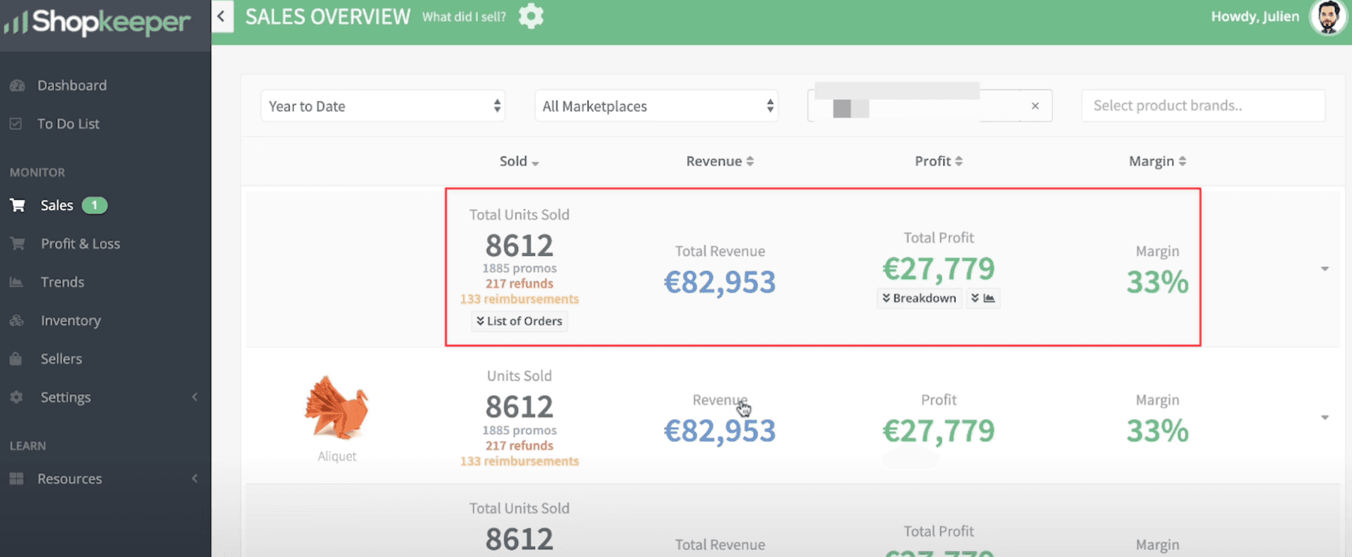 Présentation des résultats du produit 2