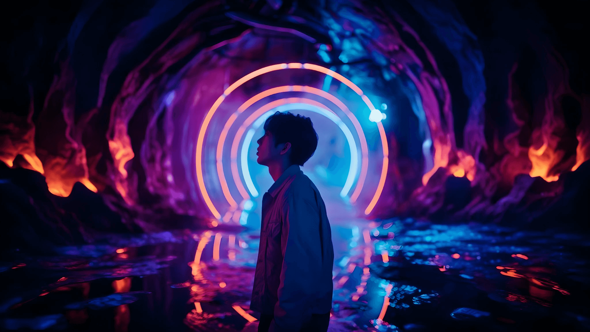 A modern black speaker illuminated by soft light, set against a green background.