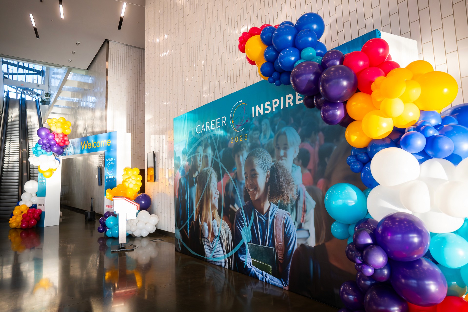 photograph of the career inspire video, showcasing the entryway and balloons.