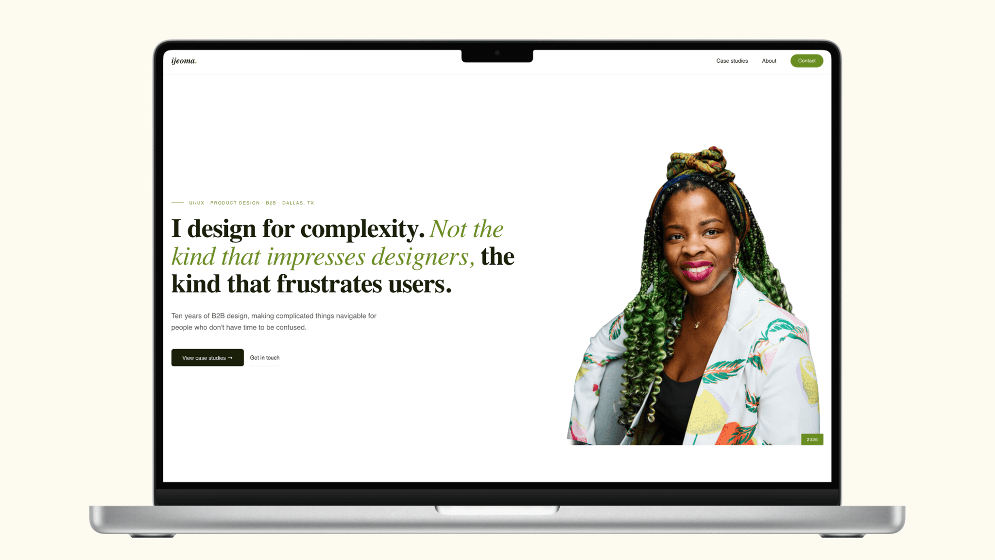 The live, shipped Framer portfolio in a browser window