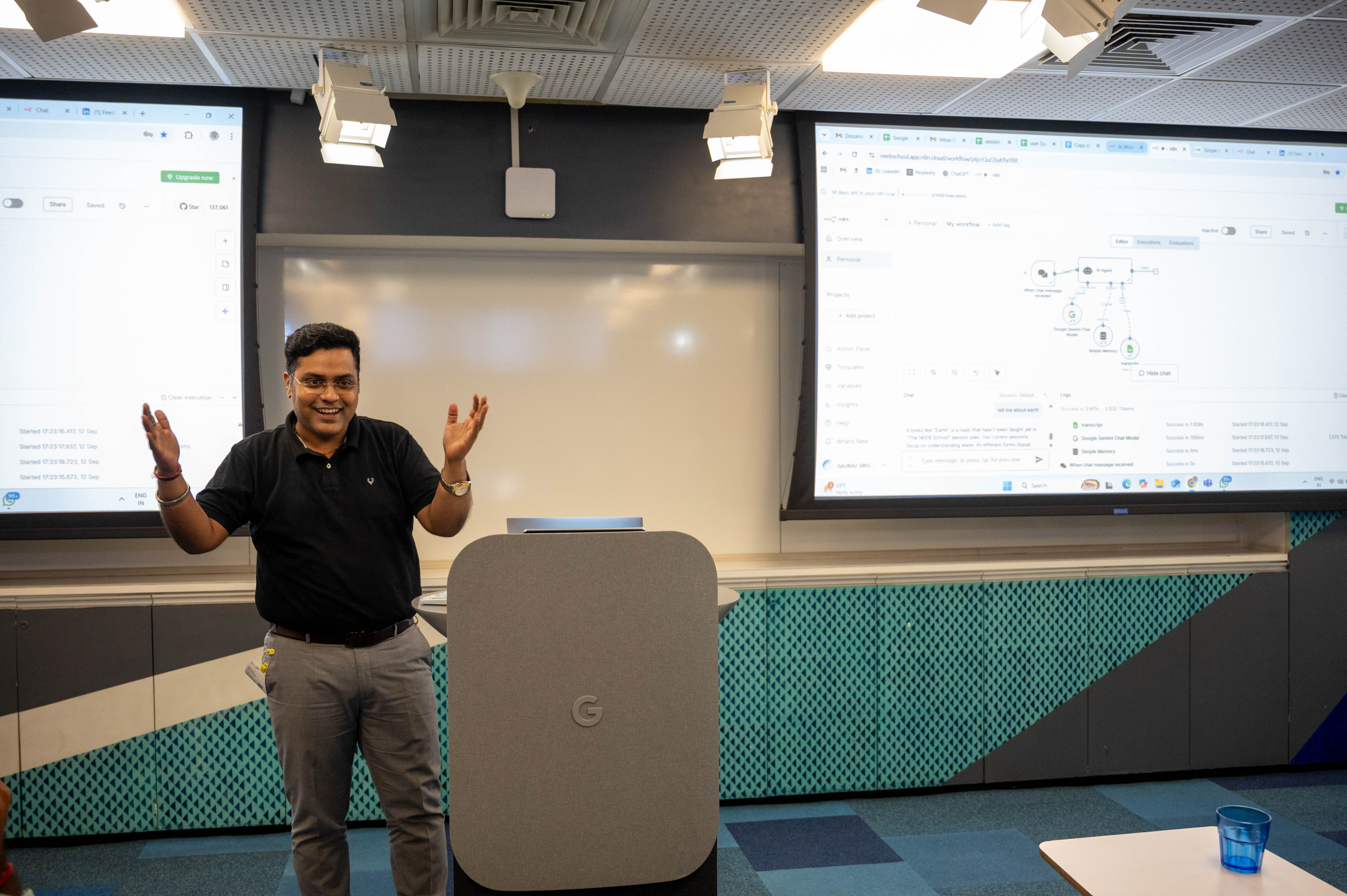 A man stading with Surfboard