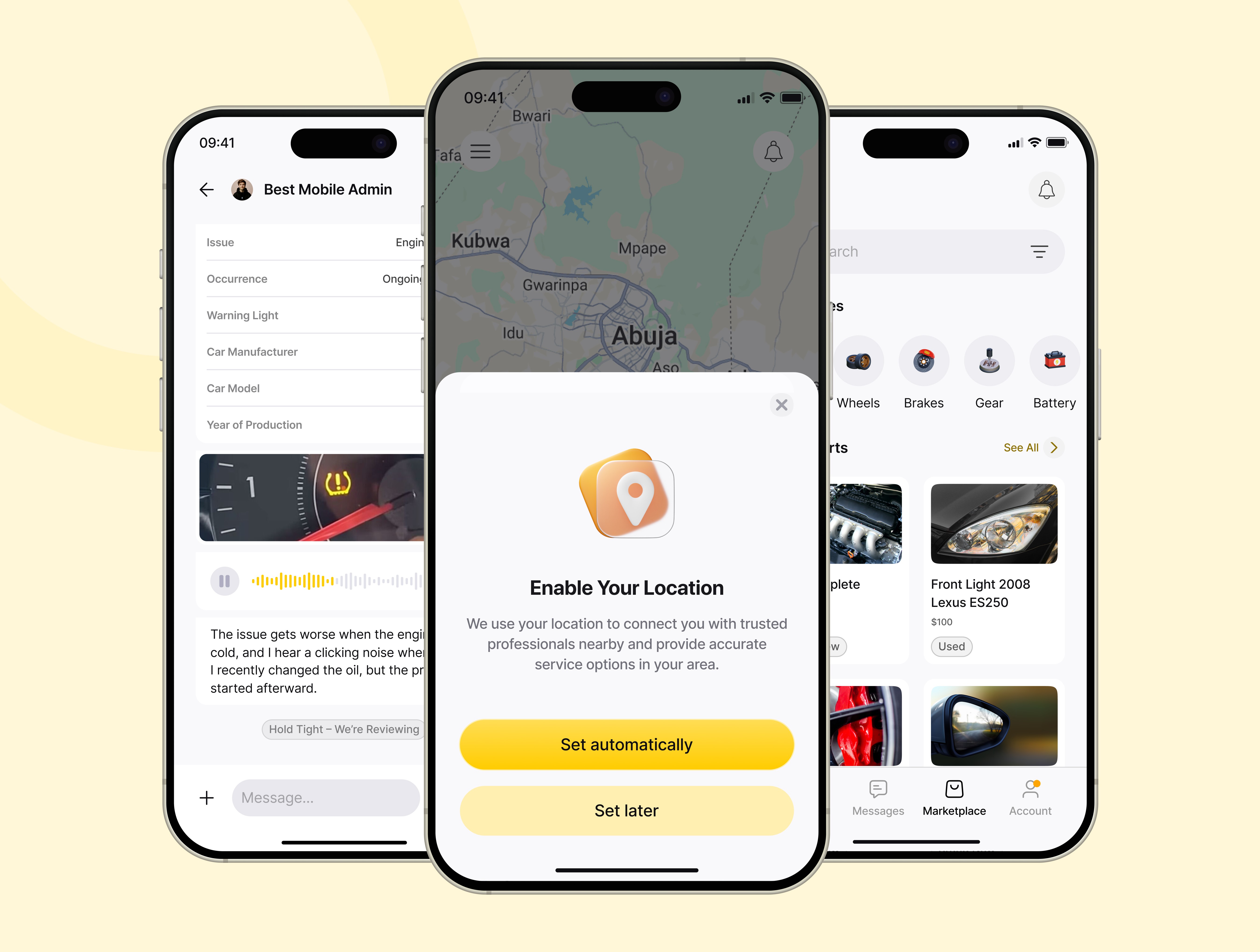 Preview of main screens of car owner section