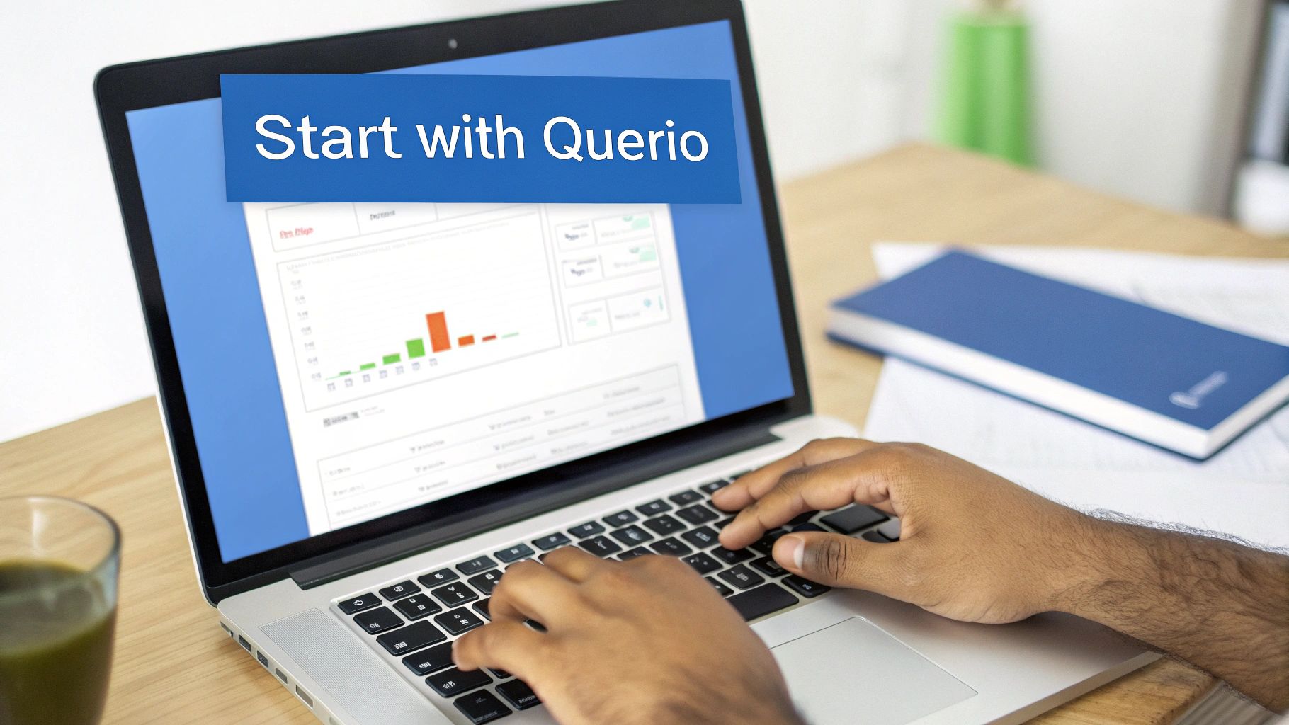 A person using a laptop with colorful charts and data visualizations on the screen, representing ad hoc query analysis.