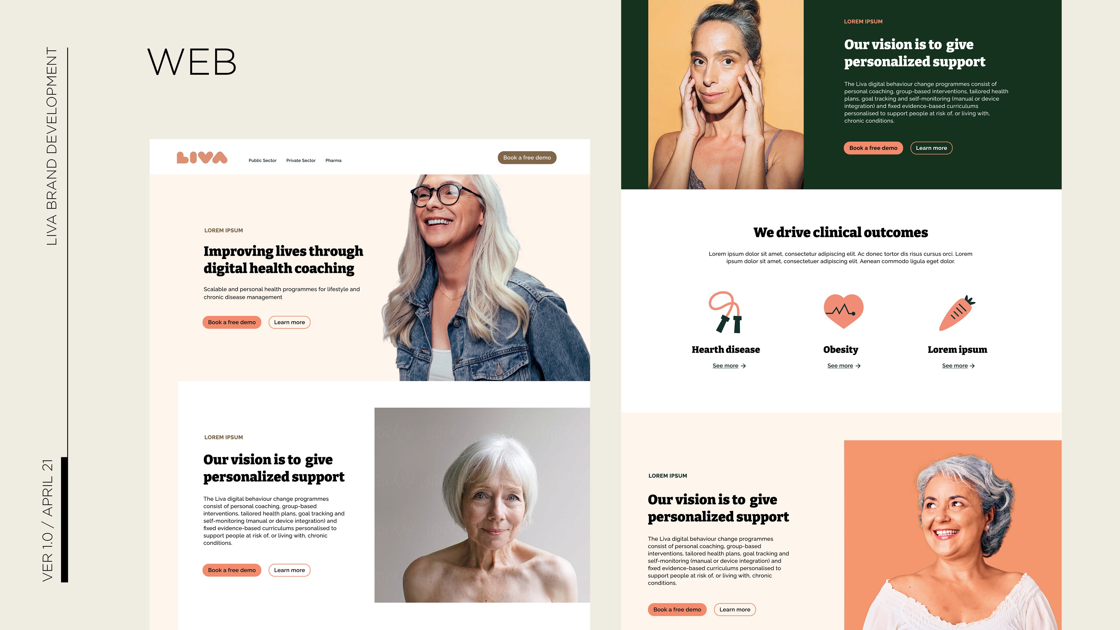 Digitale Anwendung des Corporate Designs von LIVA Healthcare – Weblayout mit klarer Markenführung und funktionaler Gestaltung