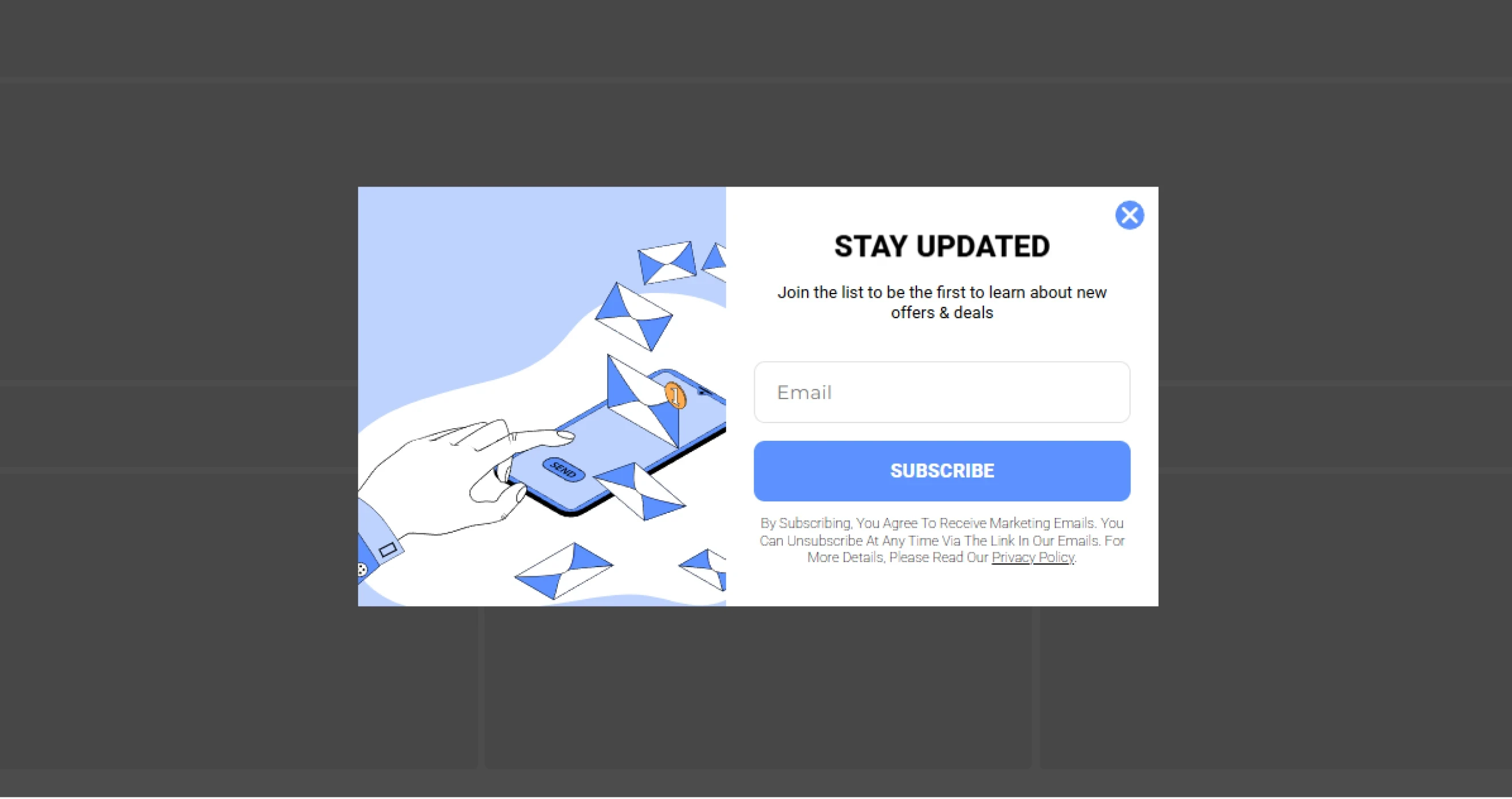 Claspo newsletter signup popup template