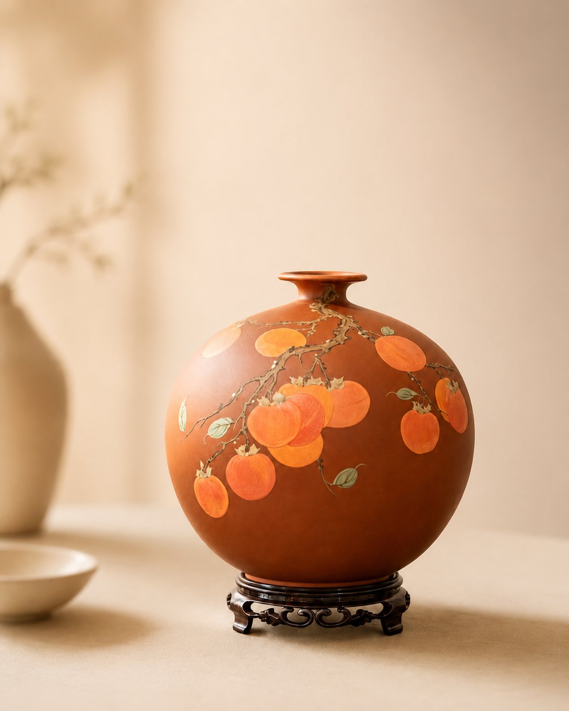 Featured piece — round clay vessel