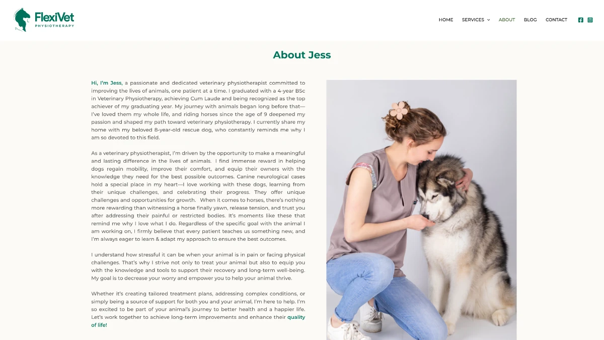 screenshot of flexivet.co.za - about page