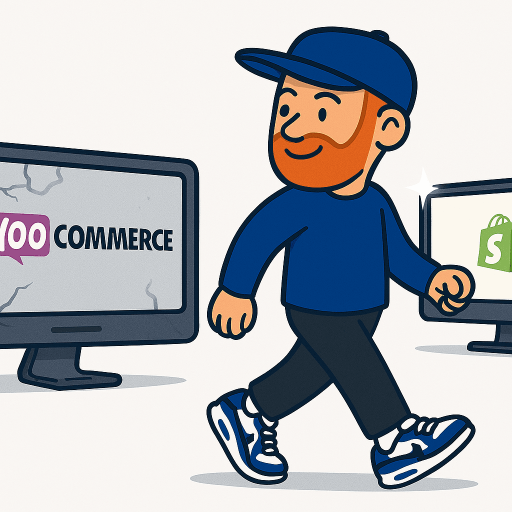 This is a man walking away from Woo Commerce, towards Shopify
