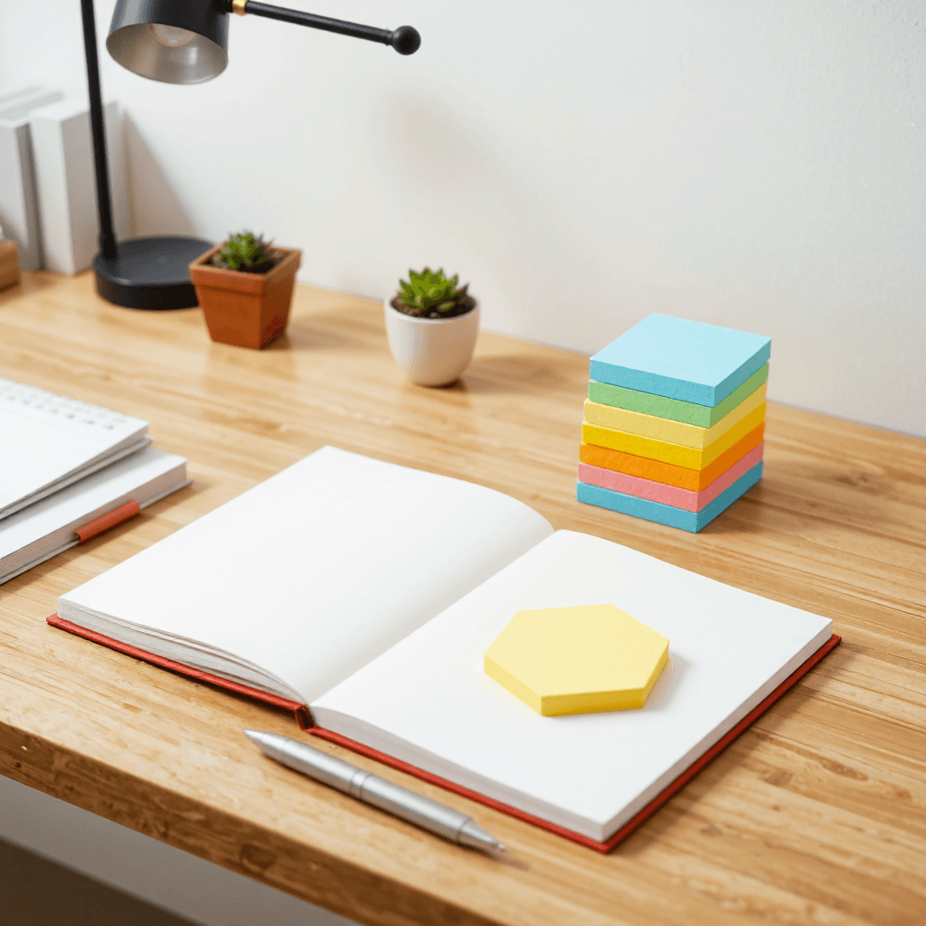 product photography of hexagonal sticky note
