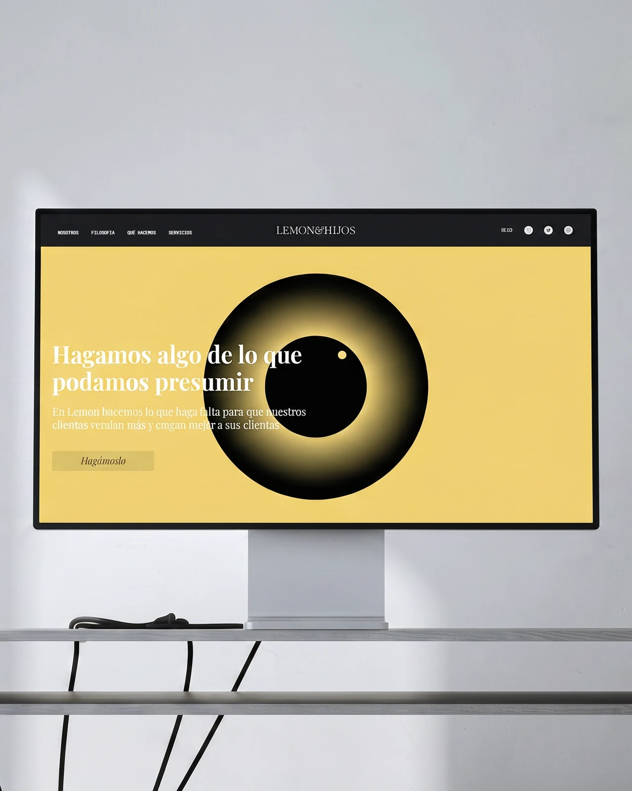 Lemon & Hijos website on a desktop monitor, brand and illustration design by Sebastian Saavedra