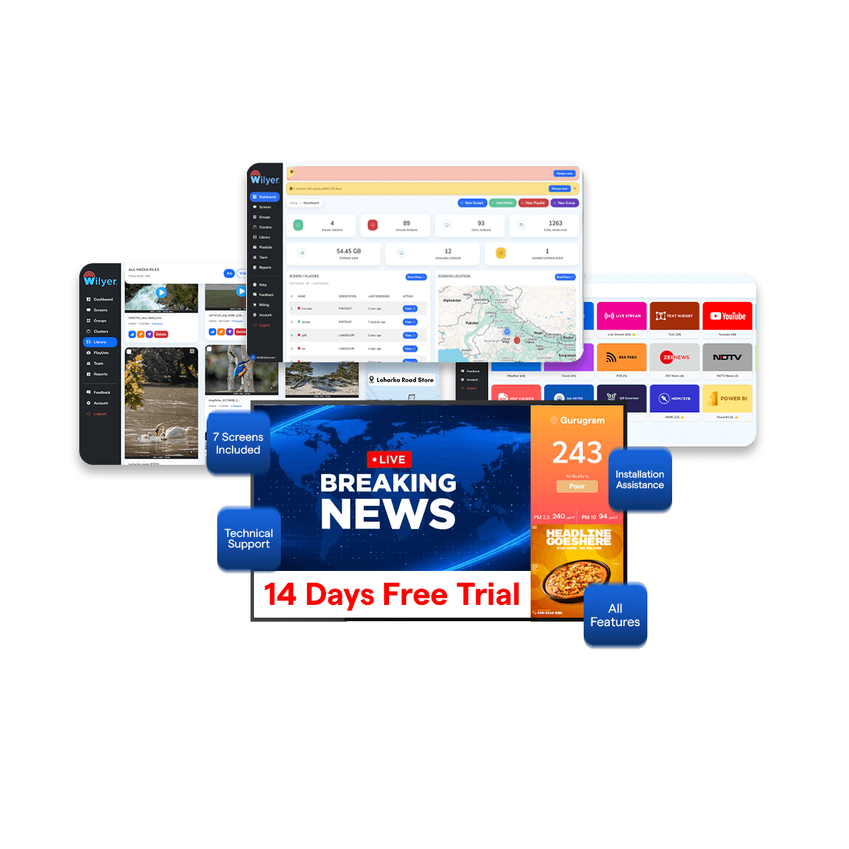 Digital menu board software in a restaurant displaying real-time food items and dynamic pricing