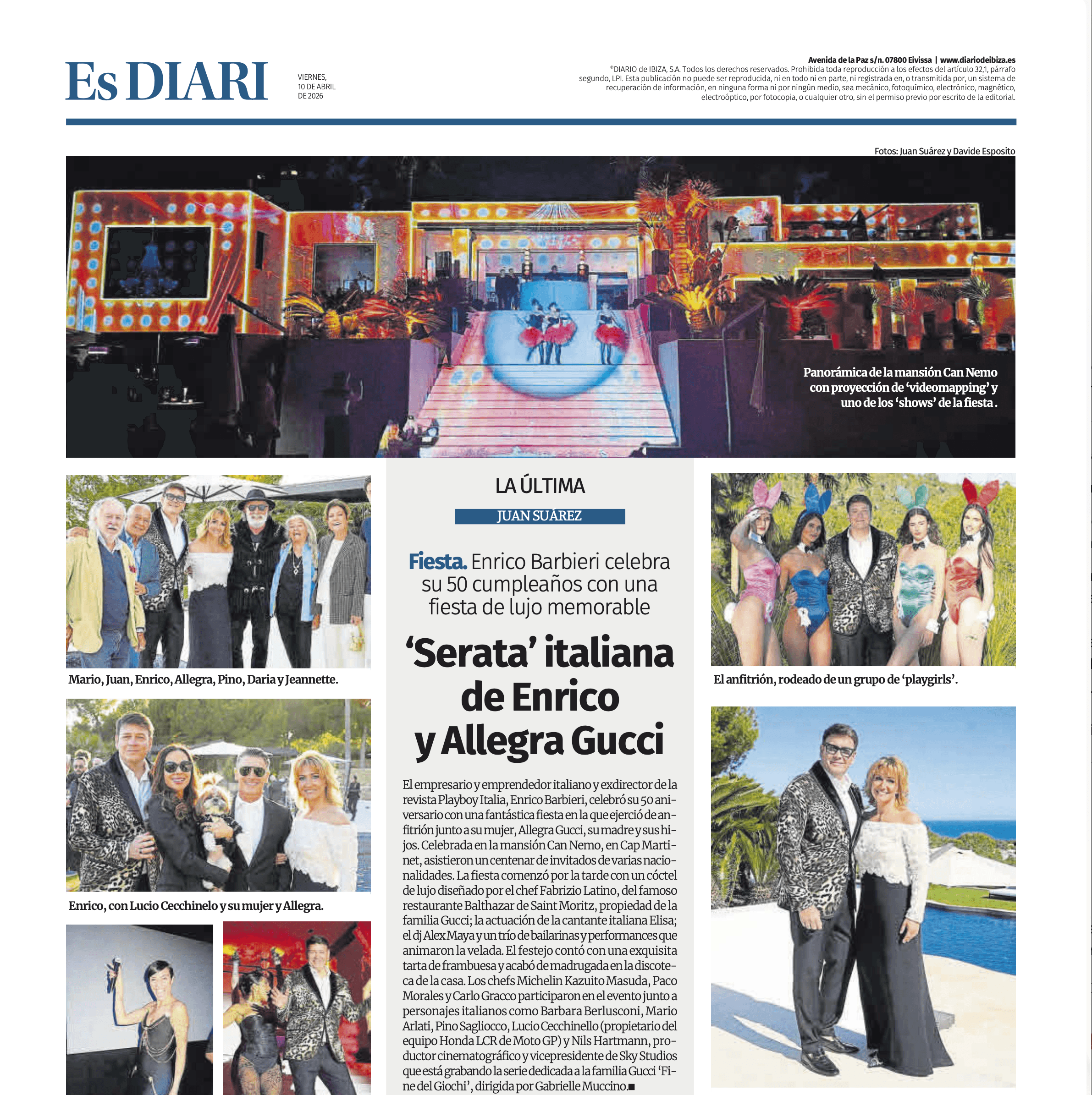 Magazin Es Diary reporting about Enrico Barbieri and Allegra Gucci's Birthday at Can Nemo