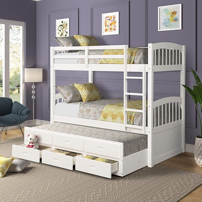 Optimize your space with the white bunk bed with trundle, perfect for work or relaxation.