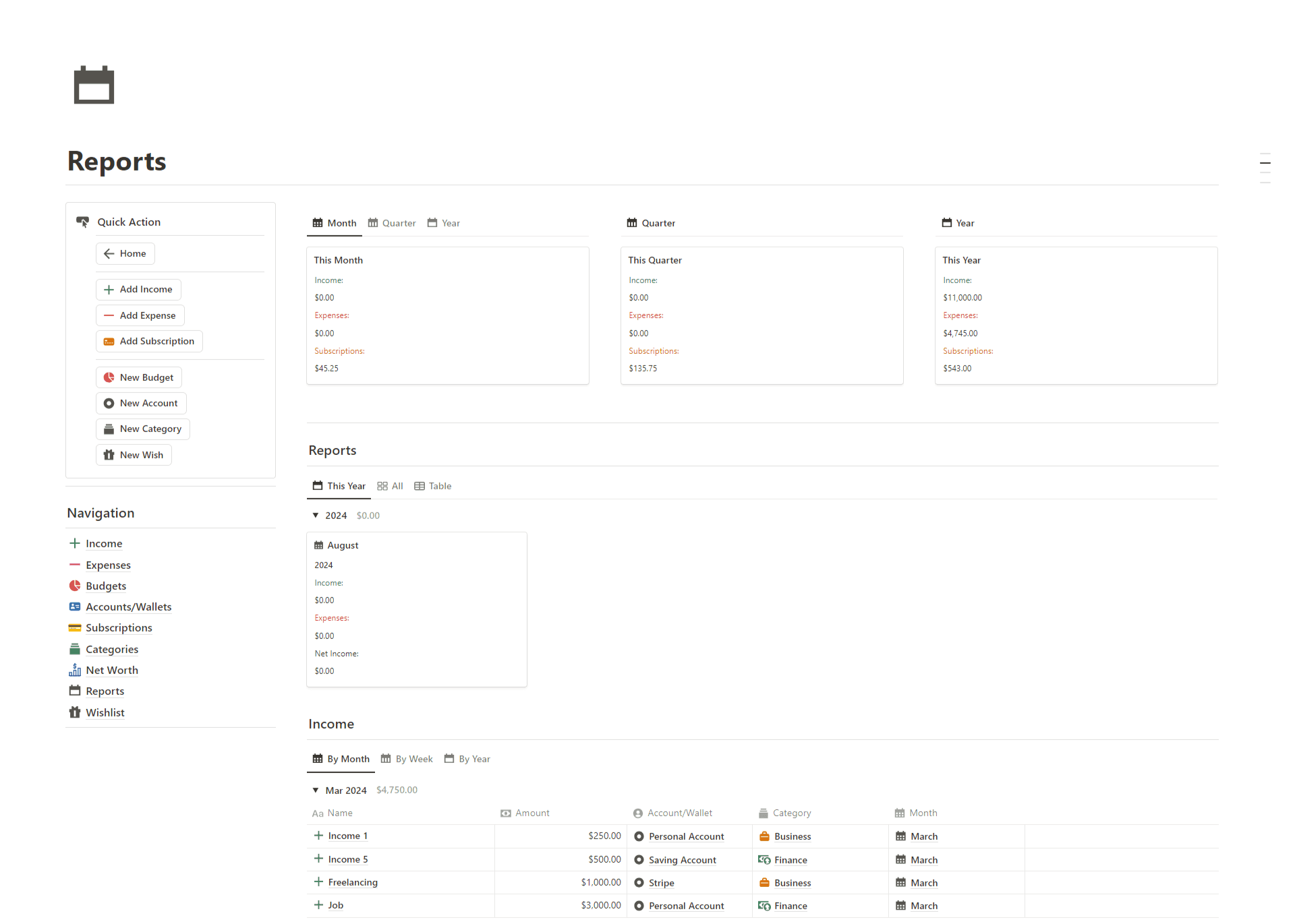 Financial Reports - Notion Finance Tracker OS