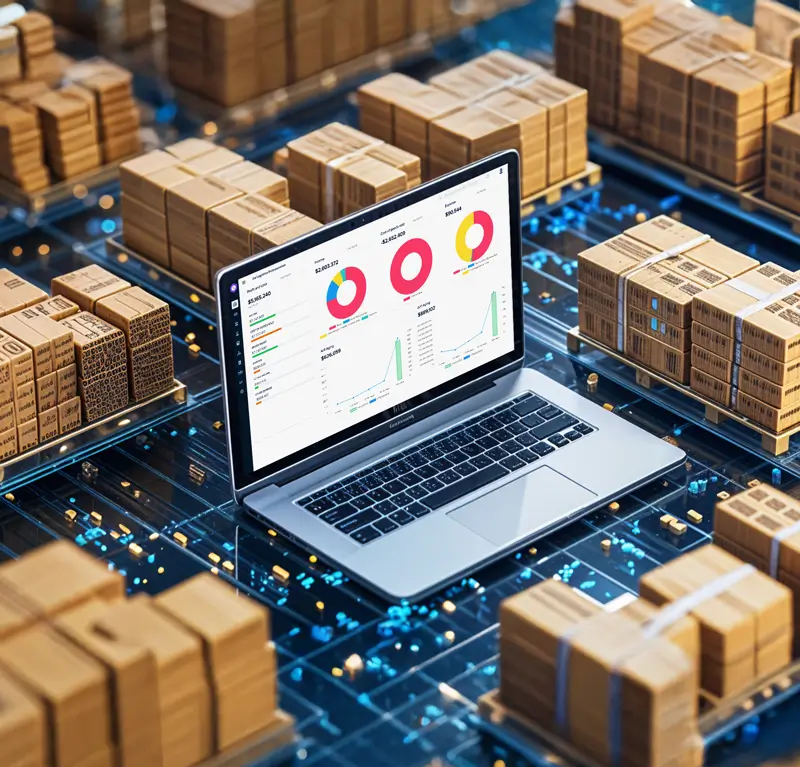 laptop on the motherboard around parcel boxes