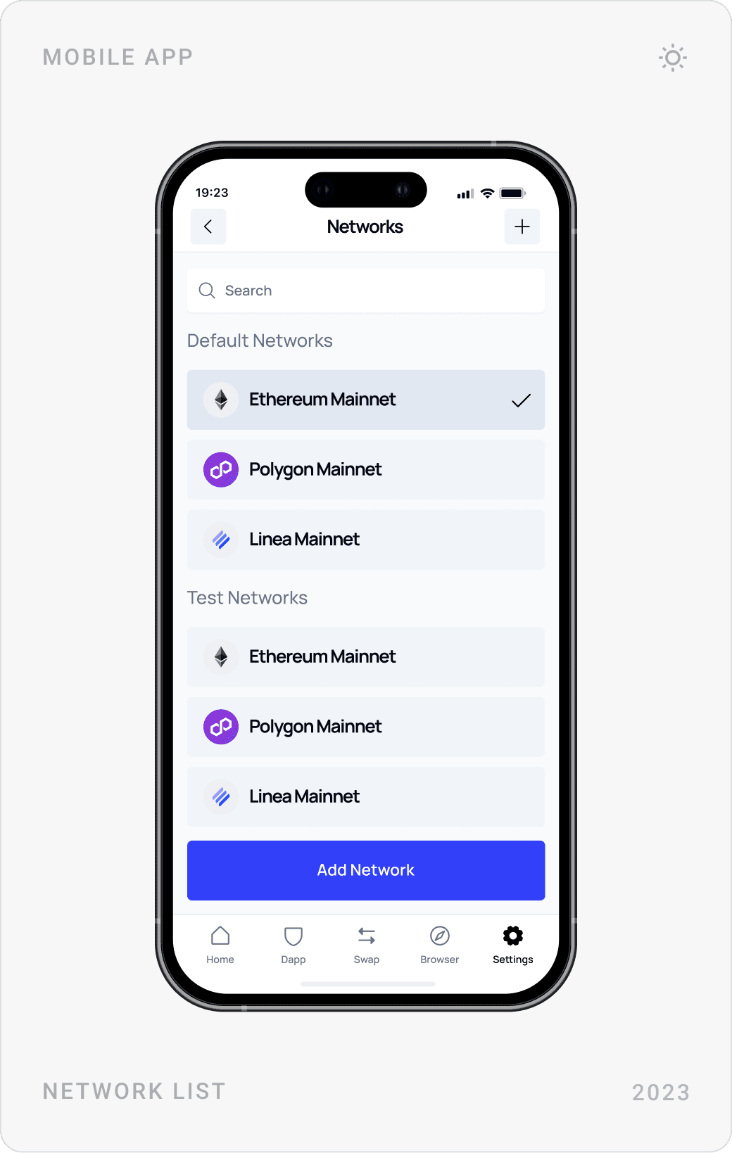 Modern Wallet Network List Mobile Design