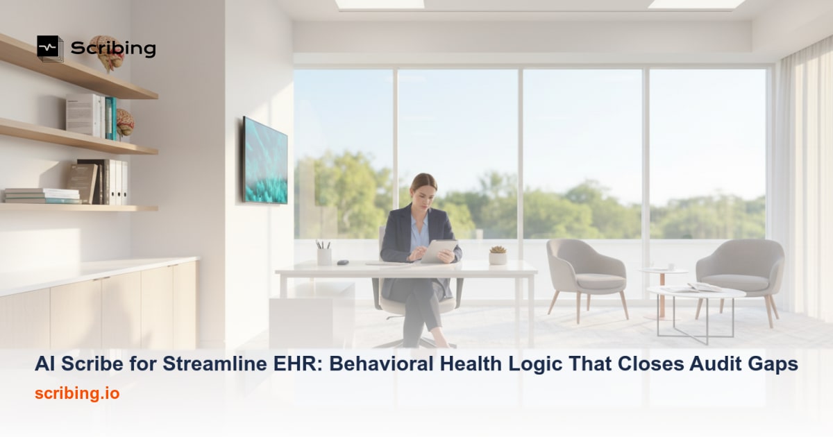 Corporate illustration representing AI scribe technology integrated with Epic EHR clinical documentation workflow