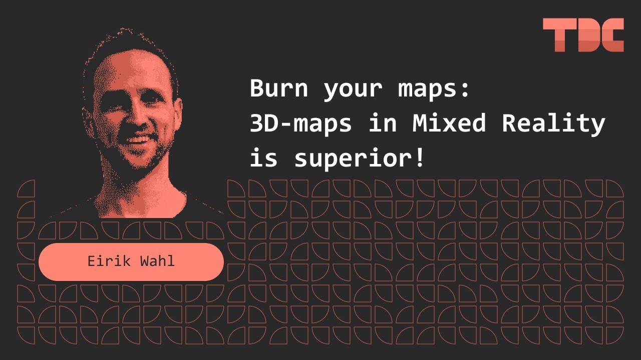 A presentation image showing Eirik Wahl and the title of the talk at TDC