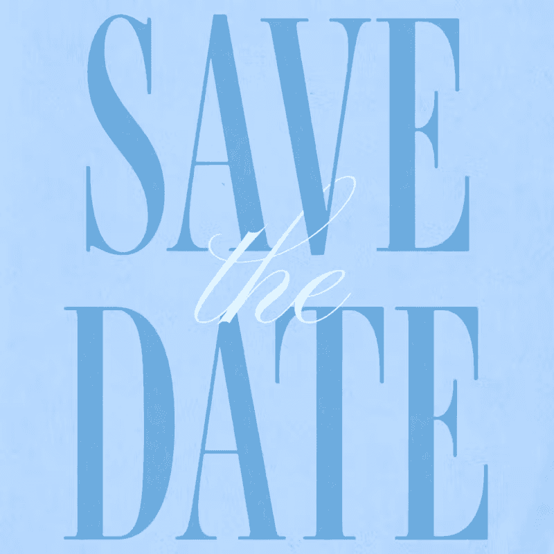 Save the date invitation template with elegant blue serif typography on a soft gradient background — free wedding save the date maker