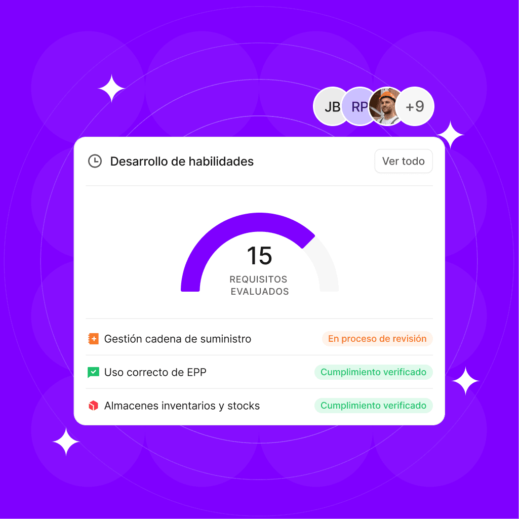 A colorful interface displaying a gauge with various metrics and indicators, set against a vibrant purple background.