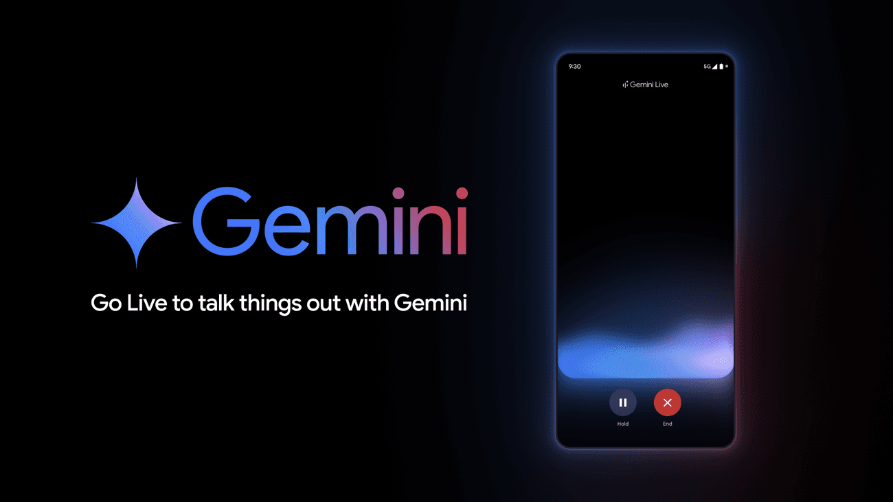 Image of a phone showing gemini app using gemini live
