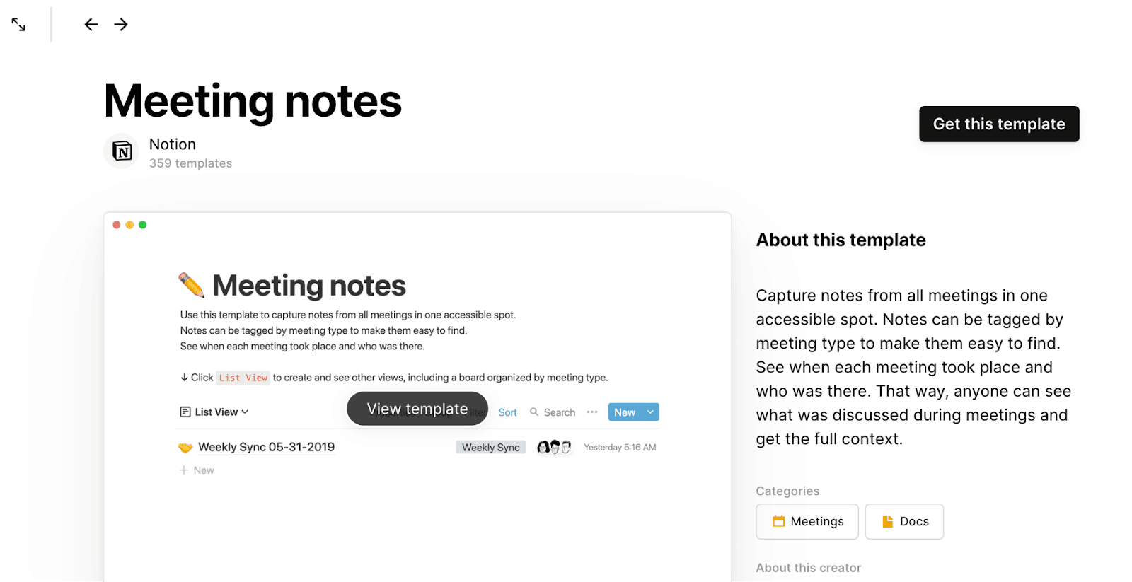 Notion meeting notes app