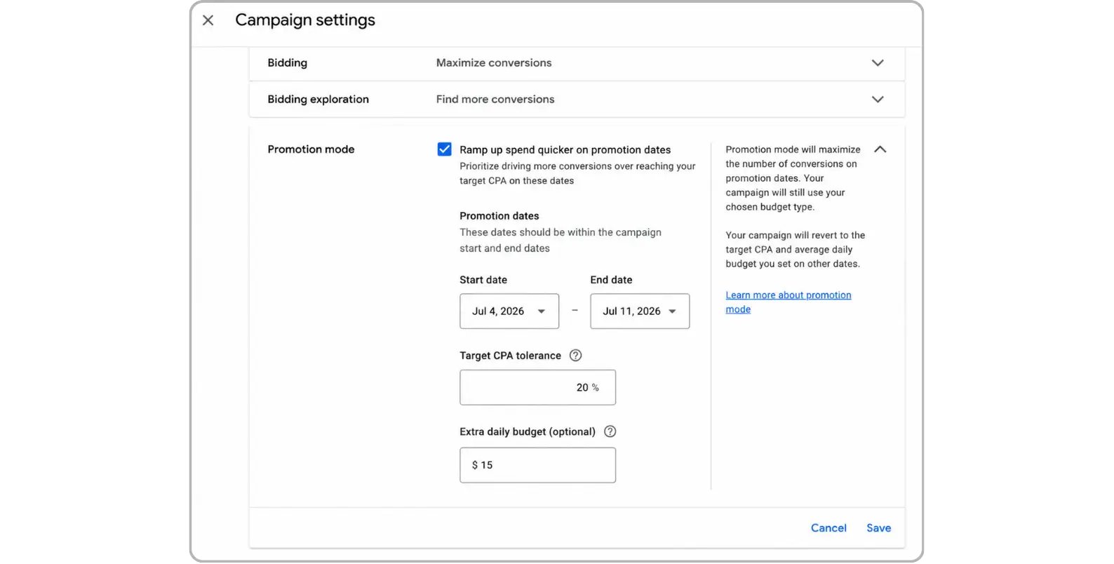 Google Ads Promotional Mode