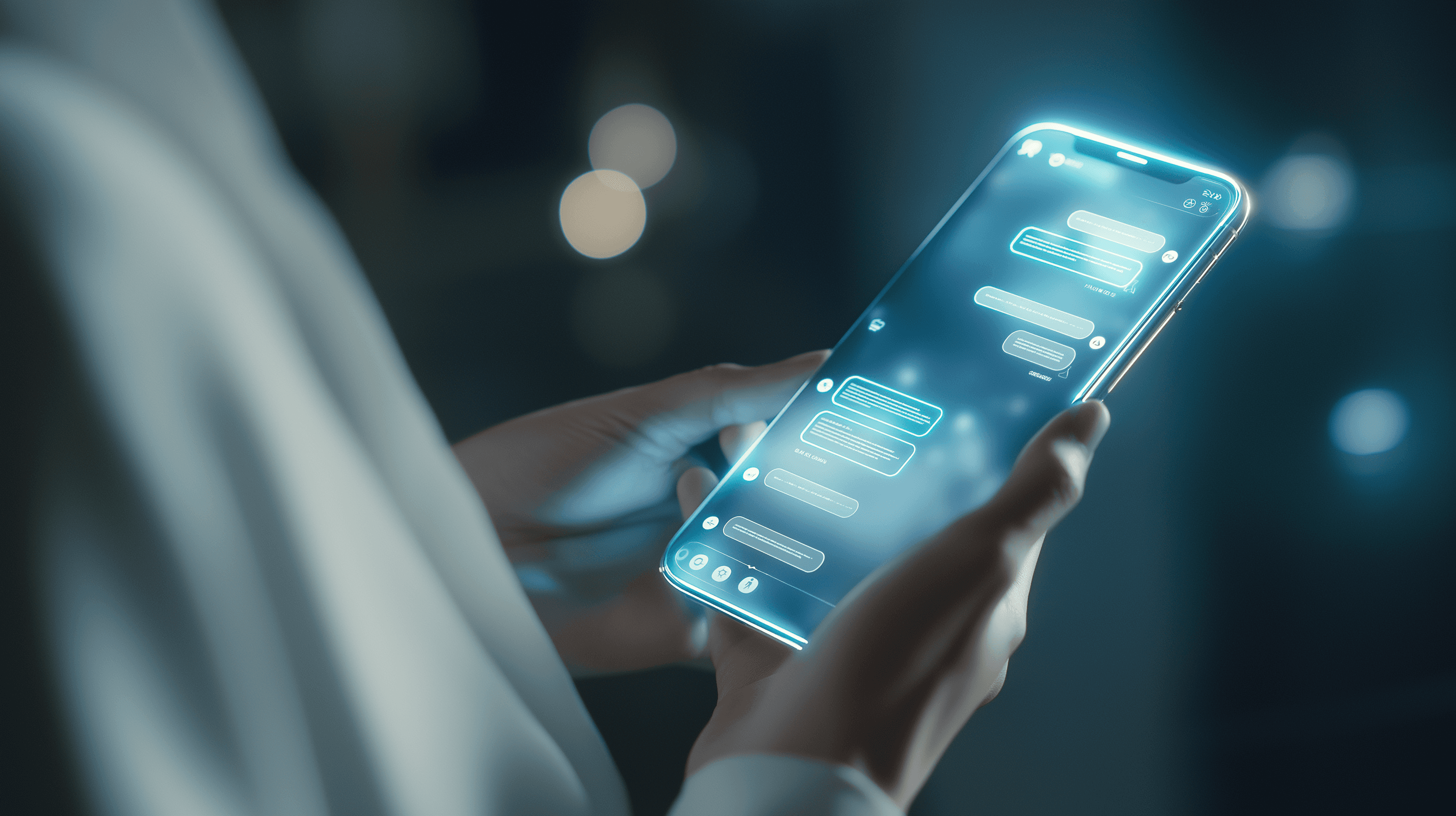 Person interacting with AI chatbot on smartphone