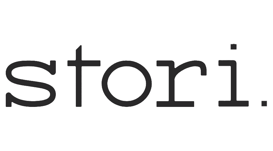 Logo of the brand "Stori" featuring modern, minimalist black text on a white background.