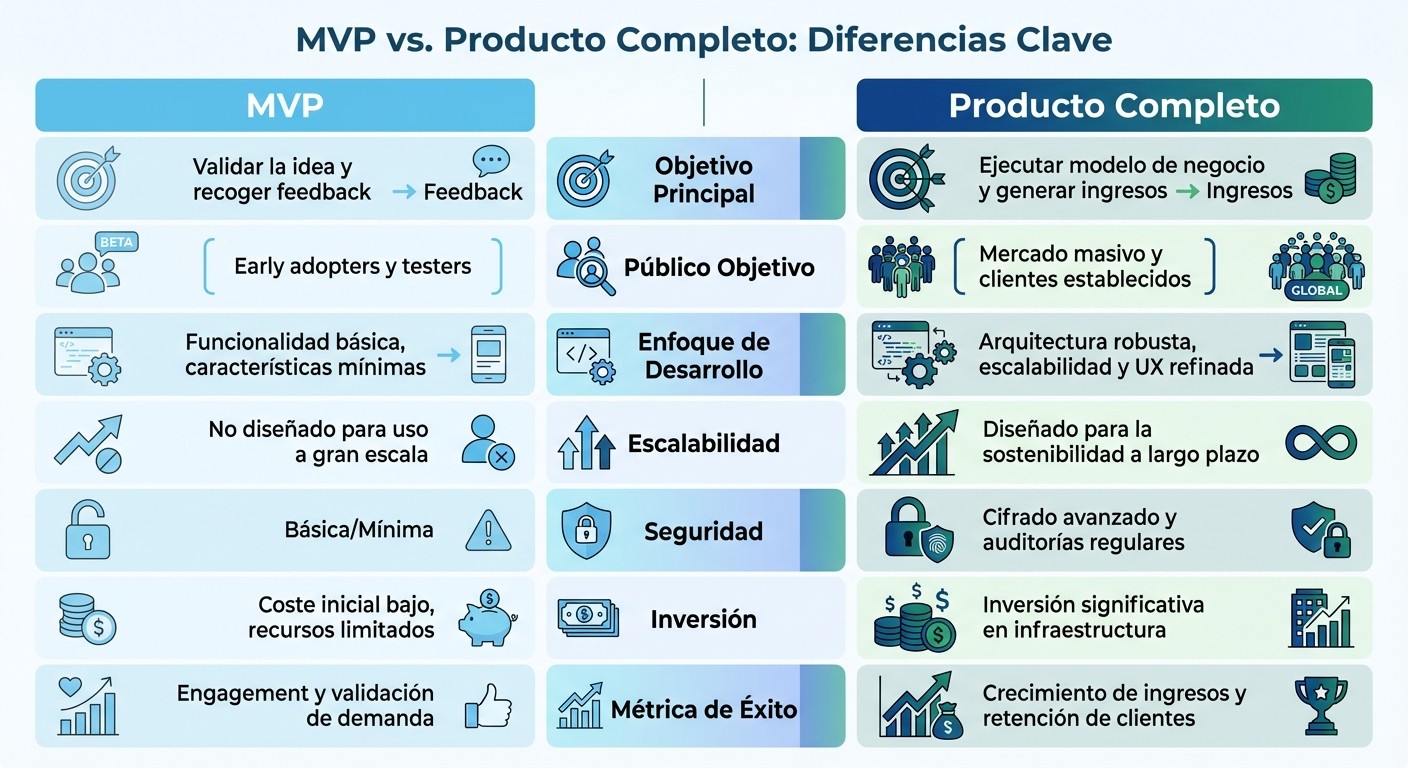 Diferencias clave entre MVP y Producto Completo