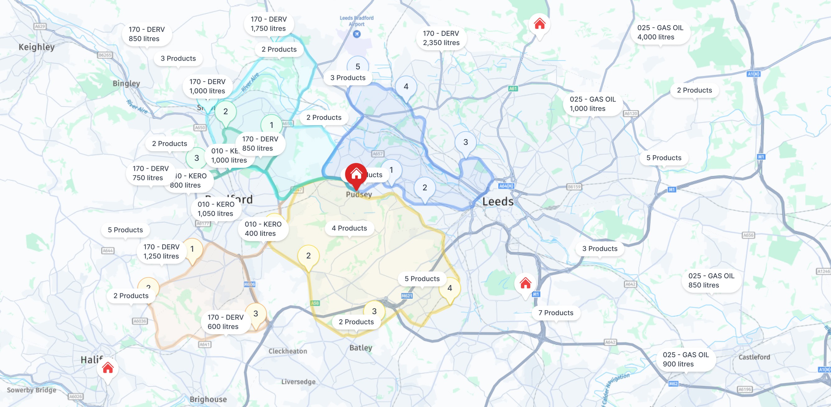 Image of a map wwith orders and planned routes