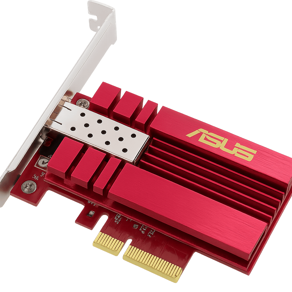 ASUS 10G PCIe network adapter with heatsink — used as a donor device for 1:1 CFG Space replication in DMA firmware solutions.