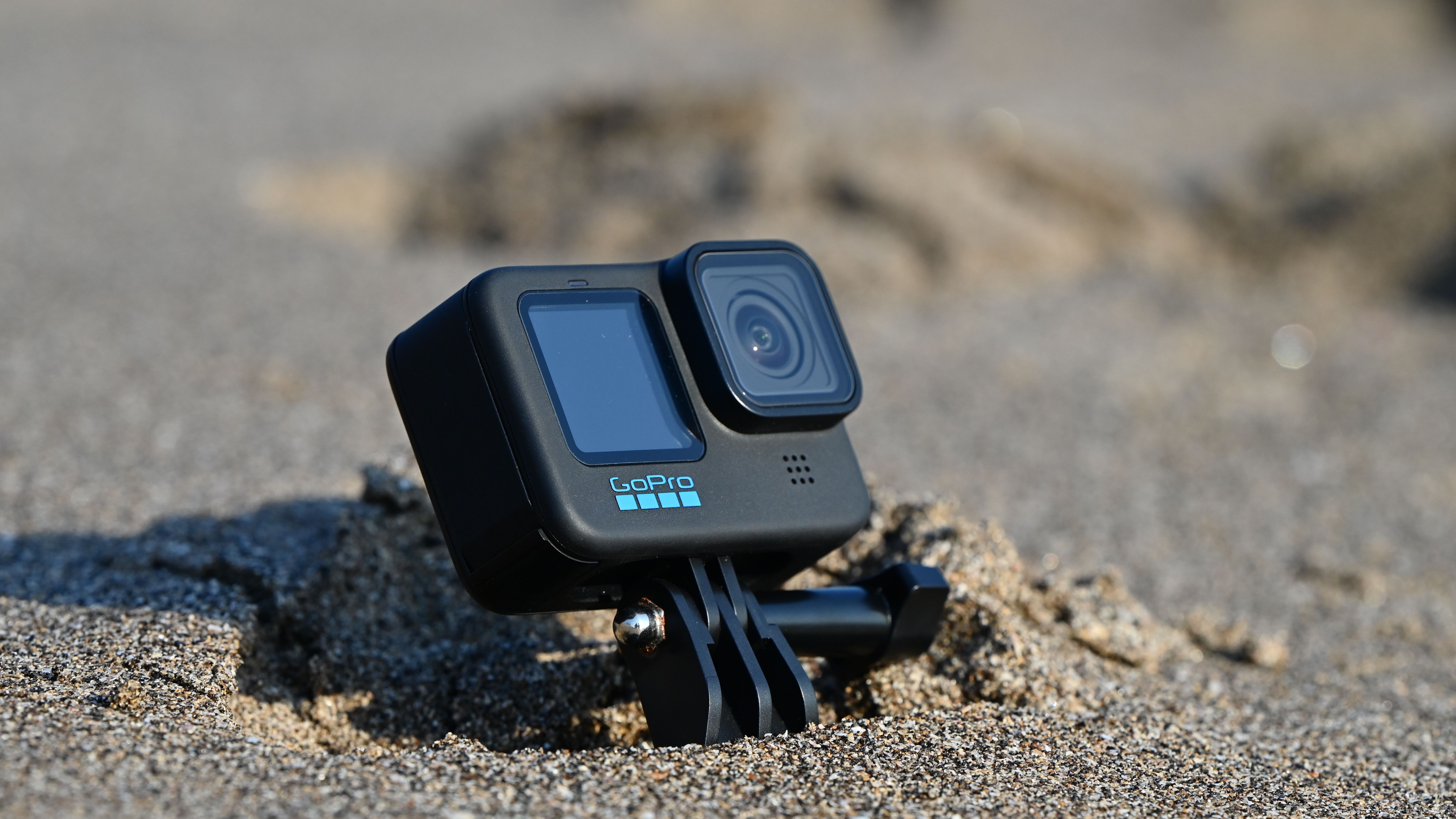GoPro action camera in sand