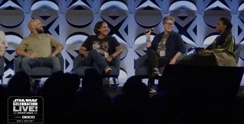 Daniel José Older, Justina Ireland, Claudia Gray, and Krystina Arielle on a High Republic panel at Star Wars Celebration Anaheim