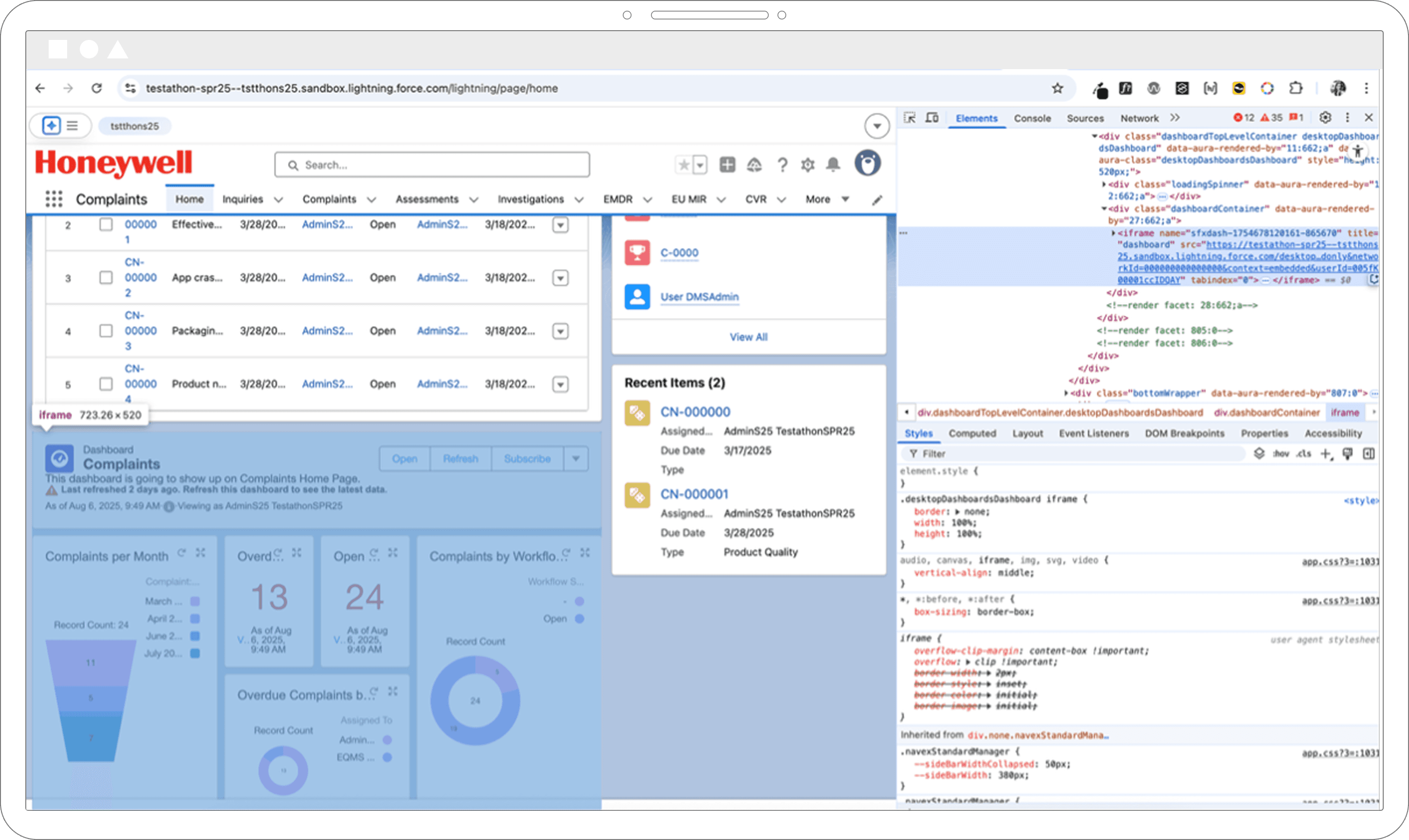 Data table on Trackwise product does not include a caption element or aria-label in Chrome devtools