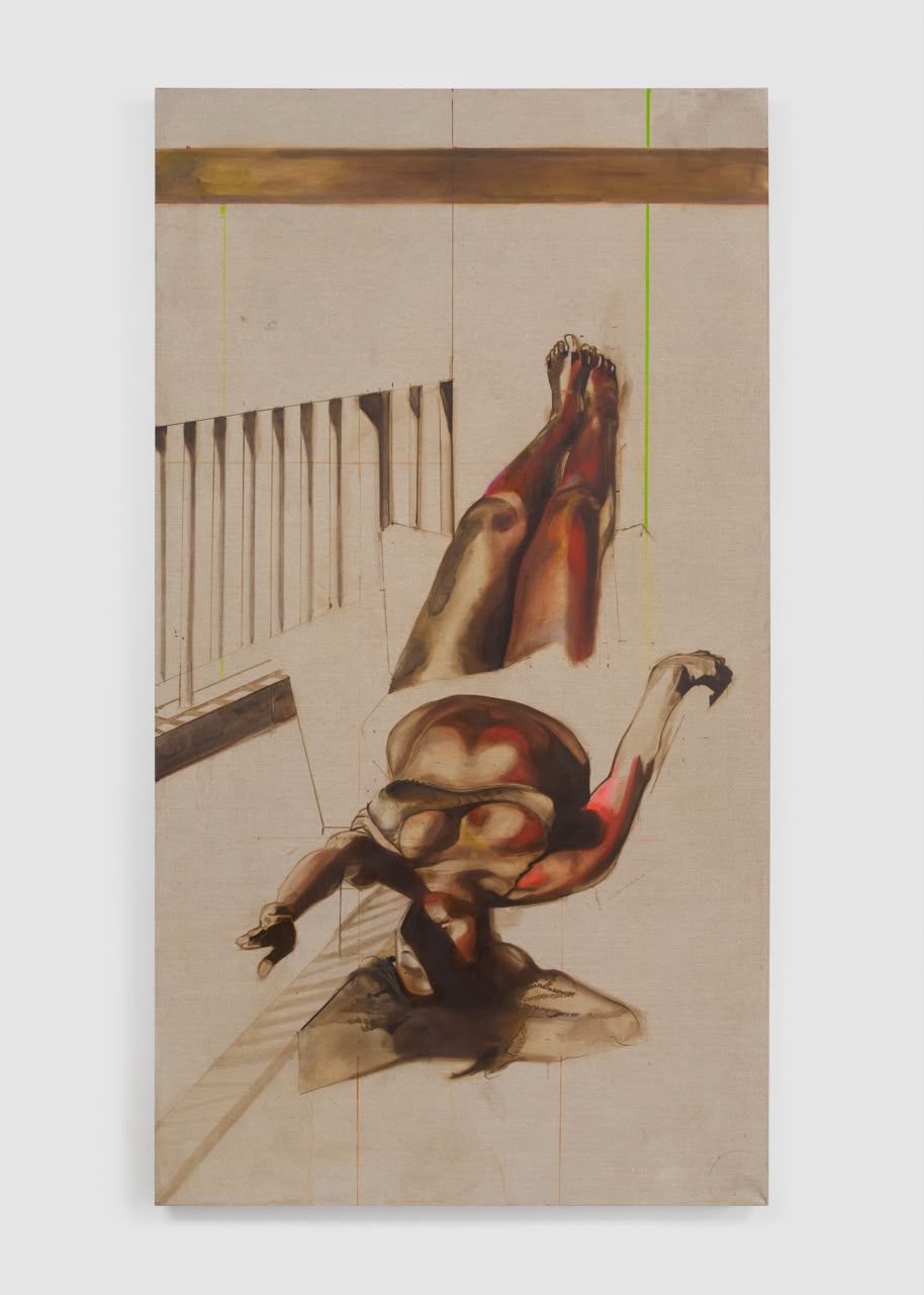 Okiki Akinfe, Fame is a Gun, 2026. Oil on linen, 100 × 200 cm. Photo: Joanna Wilk. Courtesy of the artist and Ginny on Frederick.