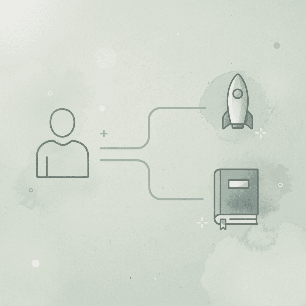 Icon showing a platform choice splitting into two different outcome paths