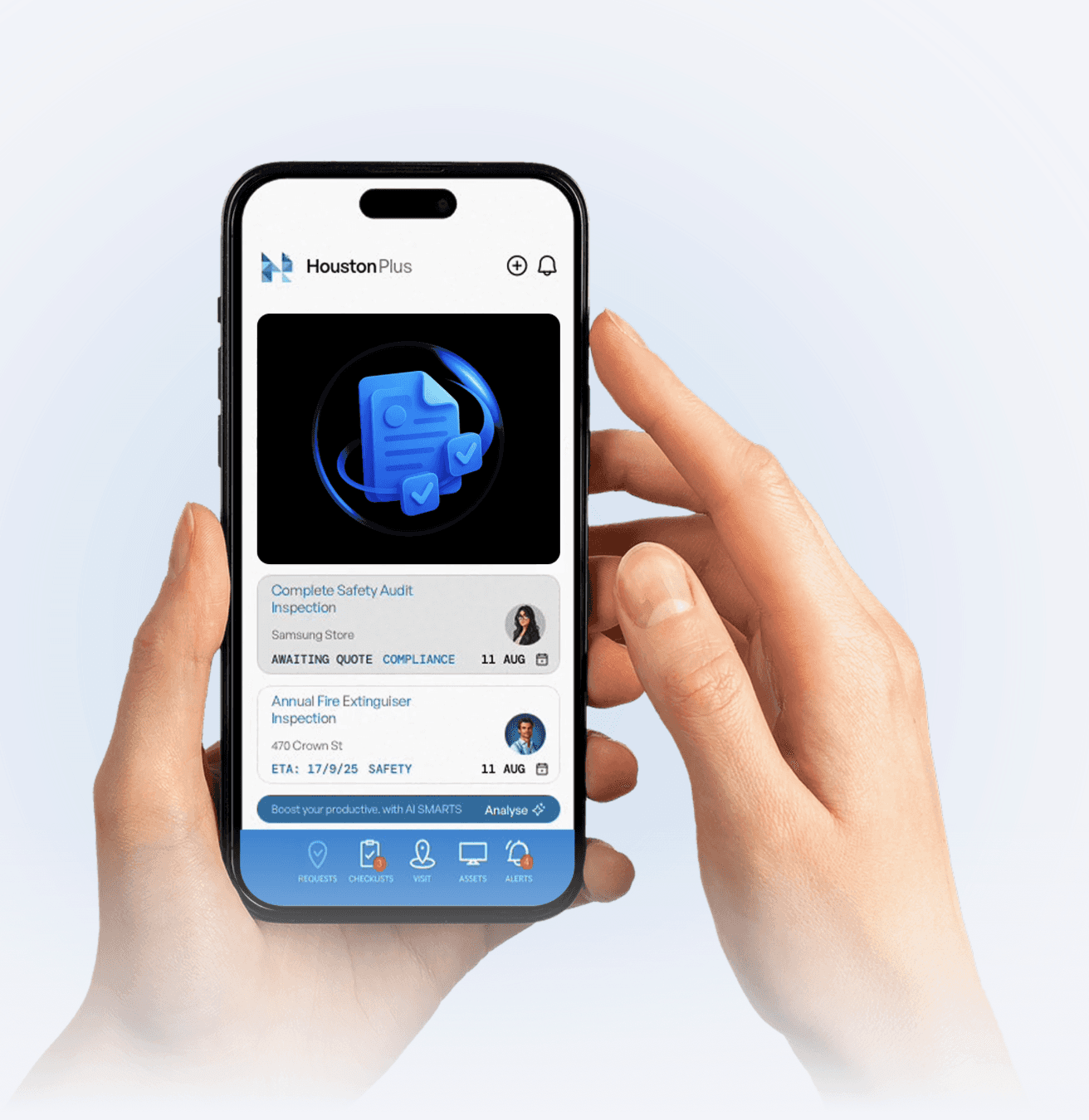 A laptop shows an episodes page with neatly arranged guest cards beneath the podcast branding, flanked by minimalistic modern décor.