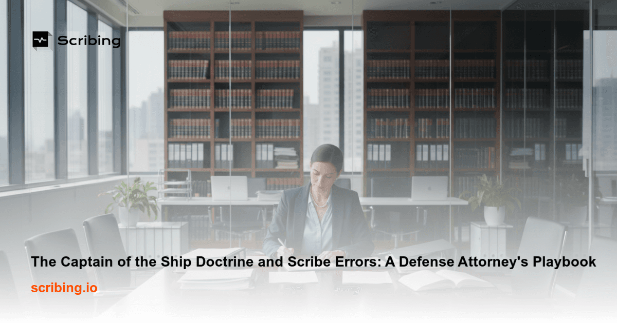 Illustration representing medical documentation review related to the Captain of the Ship Doctrine and scribe errors in malpractice defense