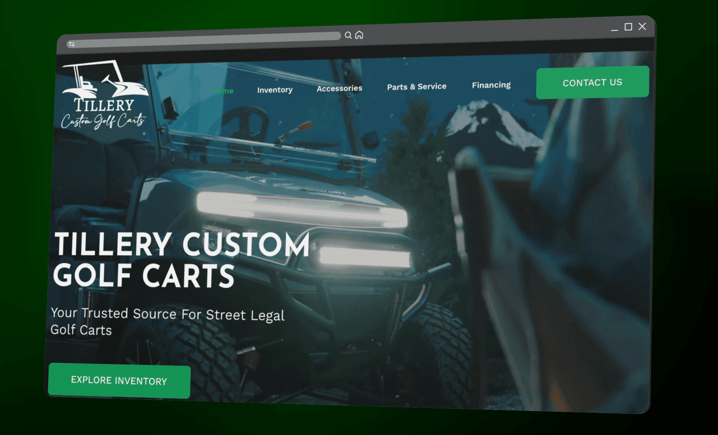 Automotive website design for Tillery Custom Golf Carts by RJP.design — expert NYC web design agency specializing in website design and digital marketing for vehicle and outdoor brands.