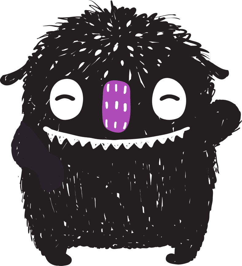 Iggy smiling with a raised arm