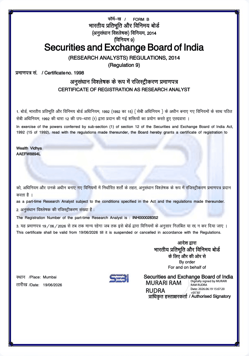 SEBI Research Analyst registration certificate for Wealth Vidhya